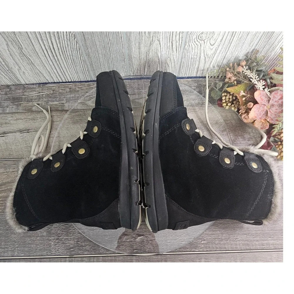 Sorel Explorer Joan Women's 8 Waterproof Black Suede Faux Fur‎ Winter Boots